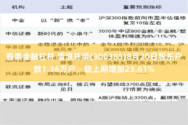 股票金融杠杆 雪浪环境(300385)8月20日股东户数1.36万户，较上期增加23.61%