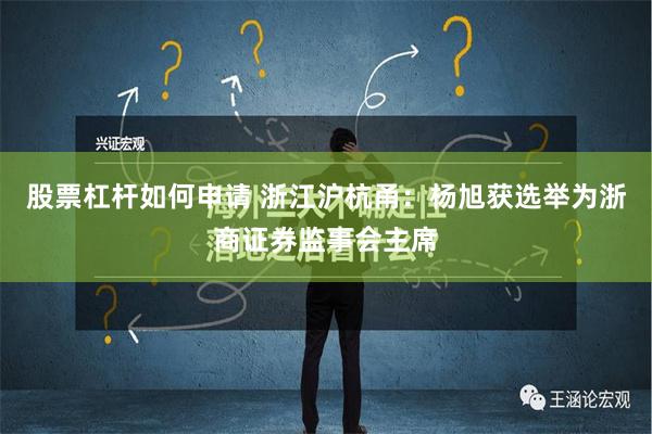 股票杠杆如何申请 浙江沪杭甬：杨旭获选举为浙商证券监事会主席